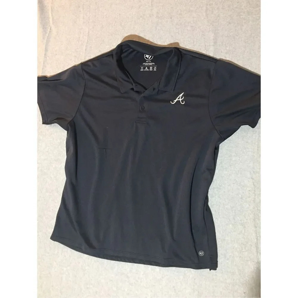 Mens 47 MLB Polo Size XXL Atlanta Braves Navy Blue White A Logo Casual